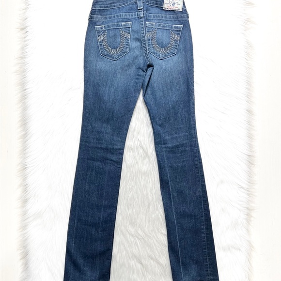 True Religion Straight Leg Low Rise Medium Wash Logo Embroidered Jeans - Picture 3 of 10